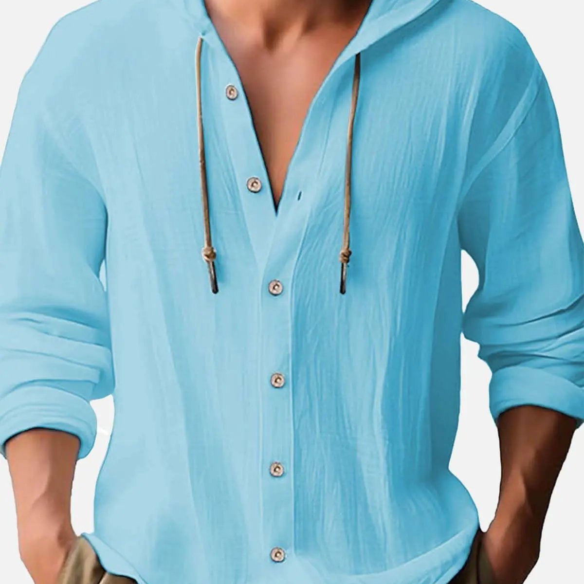 Men's Linen Blend Hooded Long Sleeve Shirt ElevenOasis