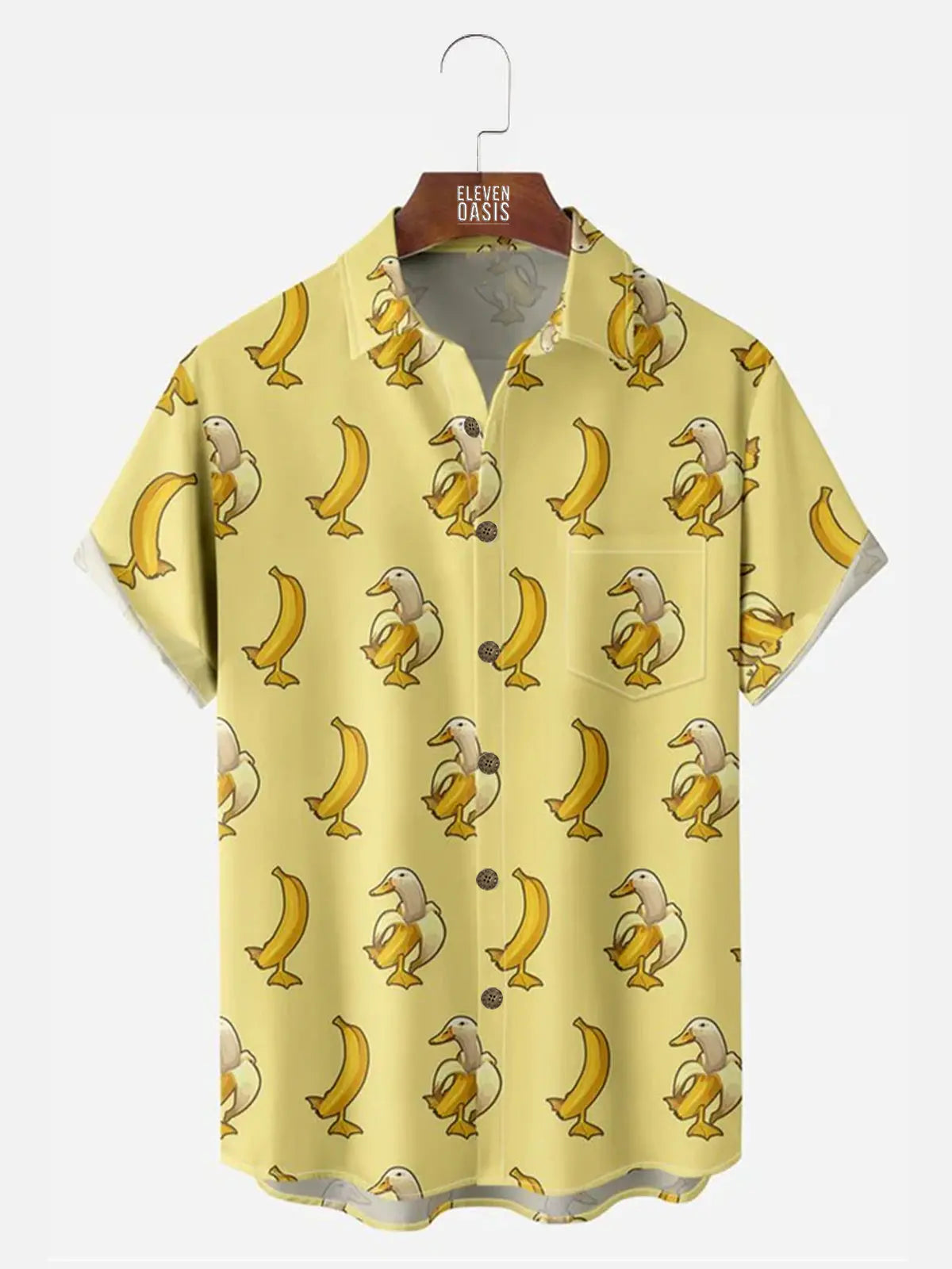 Cartoon Duck Banana Pattern Men's Short Sleeve TopMens short sleeve shirts Big and tall Mens shirts Short sleeve shirts for men Mens 4xl shirts Casual short sleeve shirts