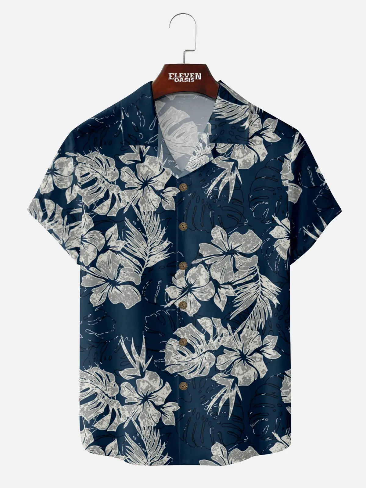 Men's Hawaiian Print Floral Foliage Short Sleeve Shirt ElevenOasis