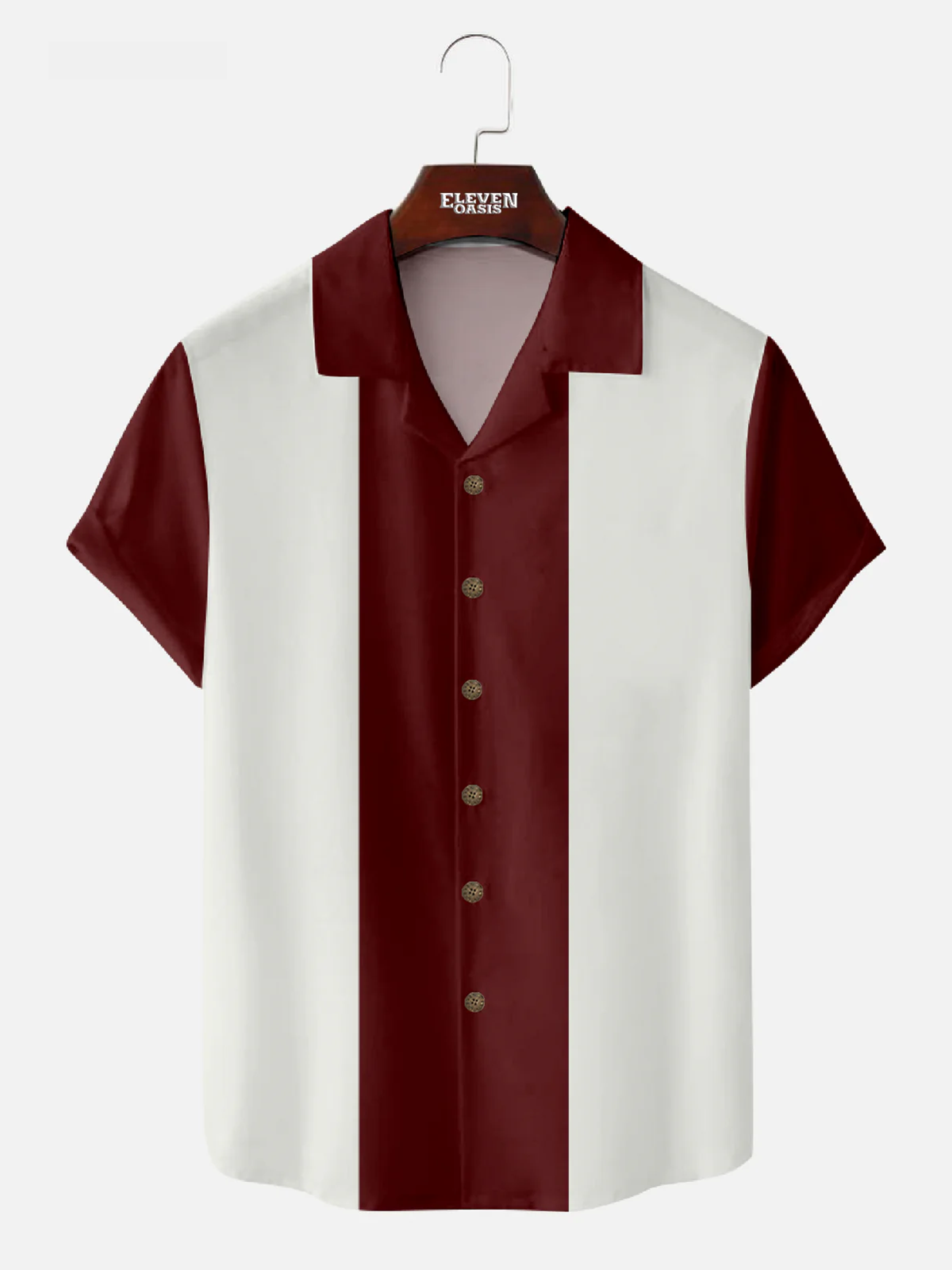 Men's Vintage Color Block Panel Stripe Camp Collar Short Sleeve Shirt Eleven Oasis
