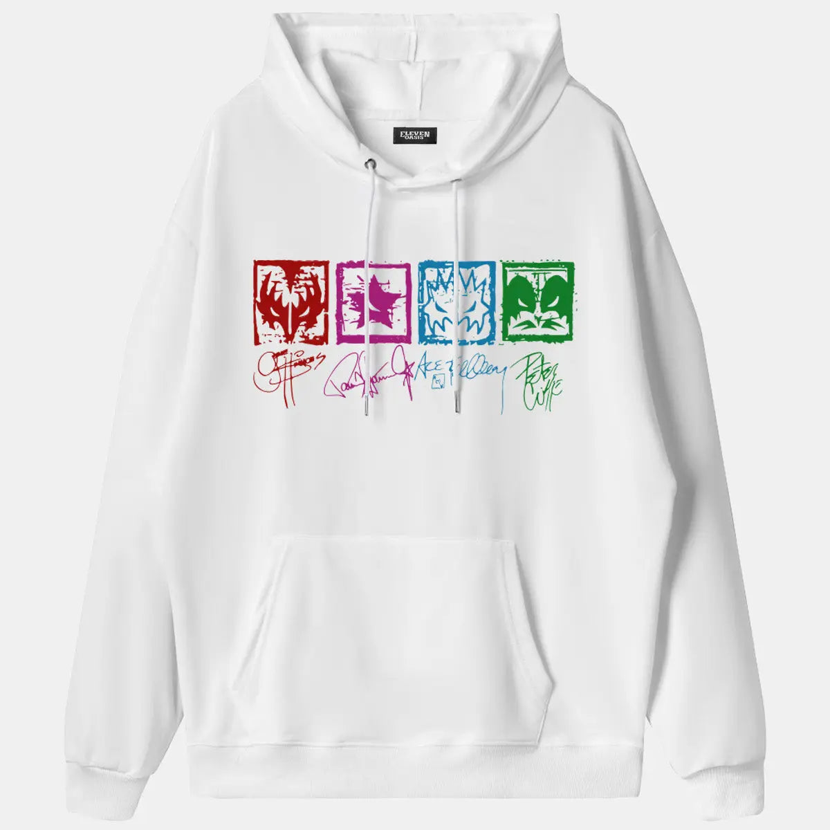 KISS Band Member Faces Vintage Graphic Hoodie Eleven Oasis