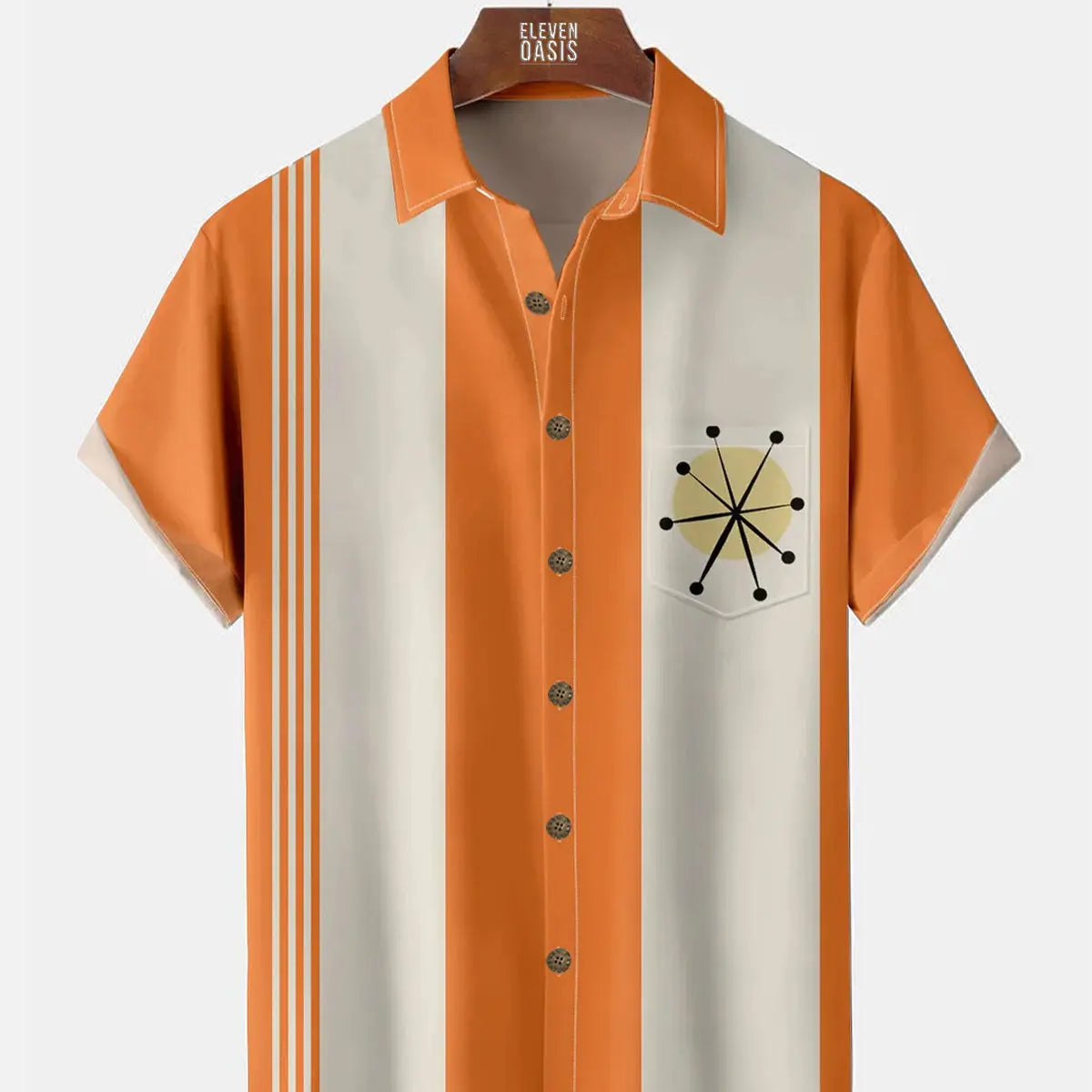 Men's Orange Striped Bowling Short Sleeve Casual ShirtMens short sleeve shirts Big and tall Mens shirts Short sleeve shirts for men Mens 4xl shirts Casual short sleeve shirts