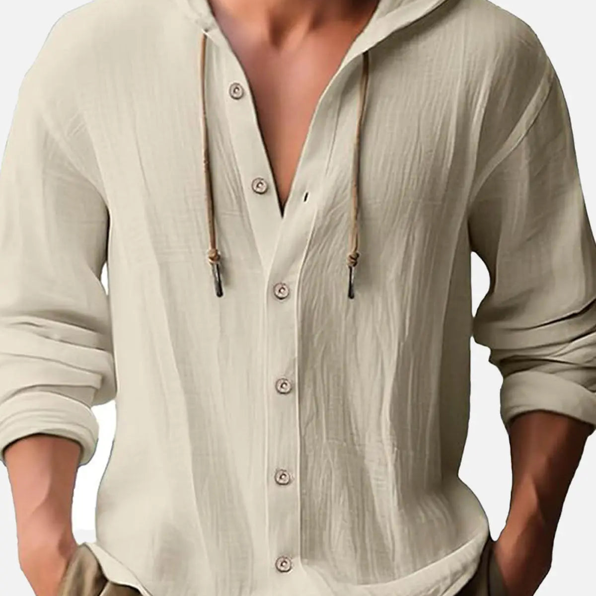 Men's Linen Blend Hooded Long Sleeve Shirt ElevenOasis