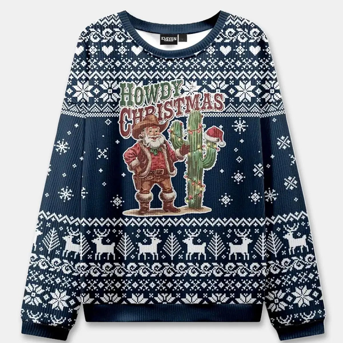 Ugly Christmas Cowboy Cat Meowdy Sweater ElevenOasis