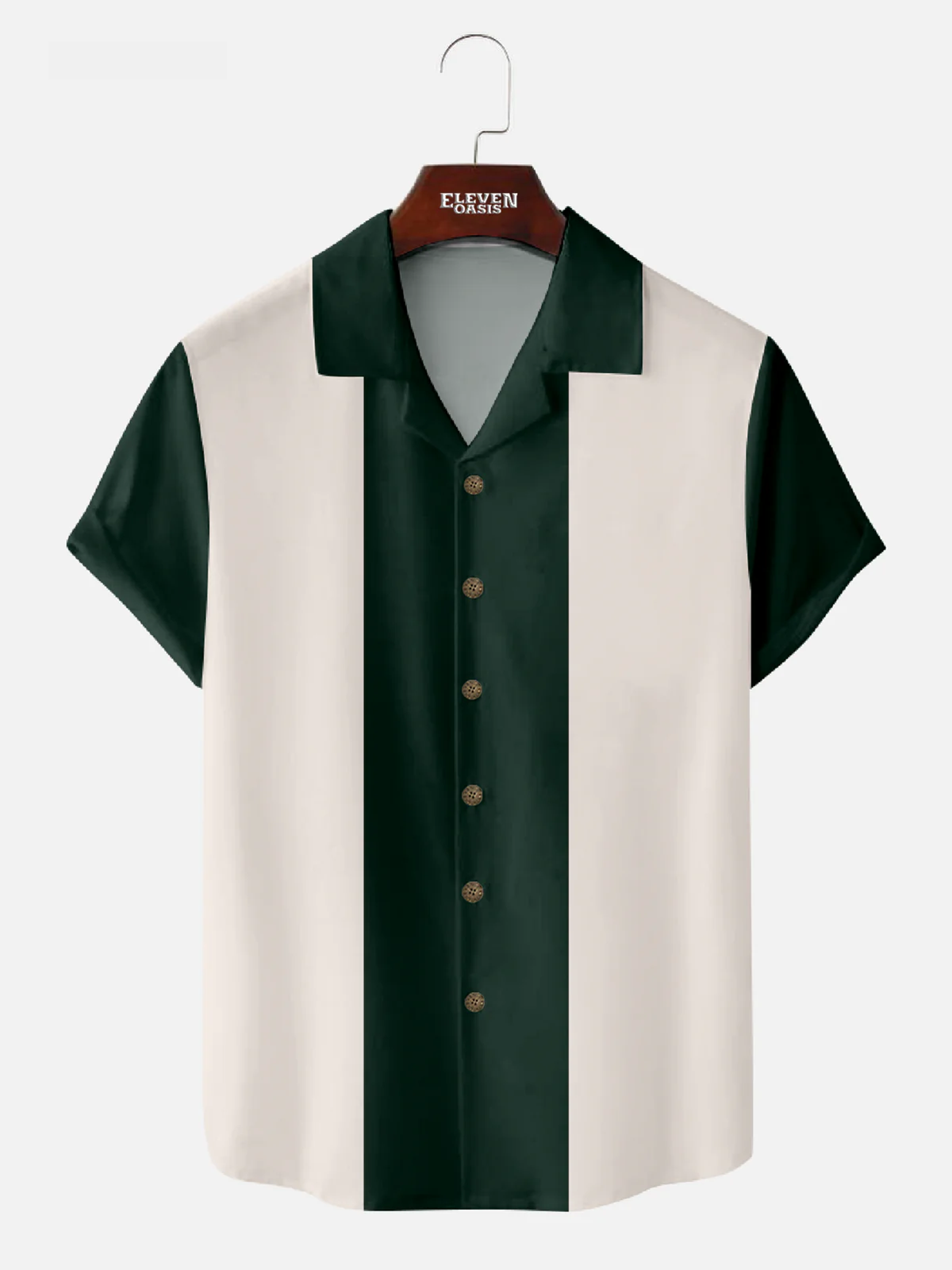 Men's Vintage Color Block Panel Stripe Camp Collar Short Sleeve Shirt Eleven Oasis