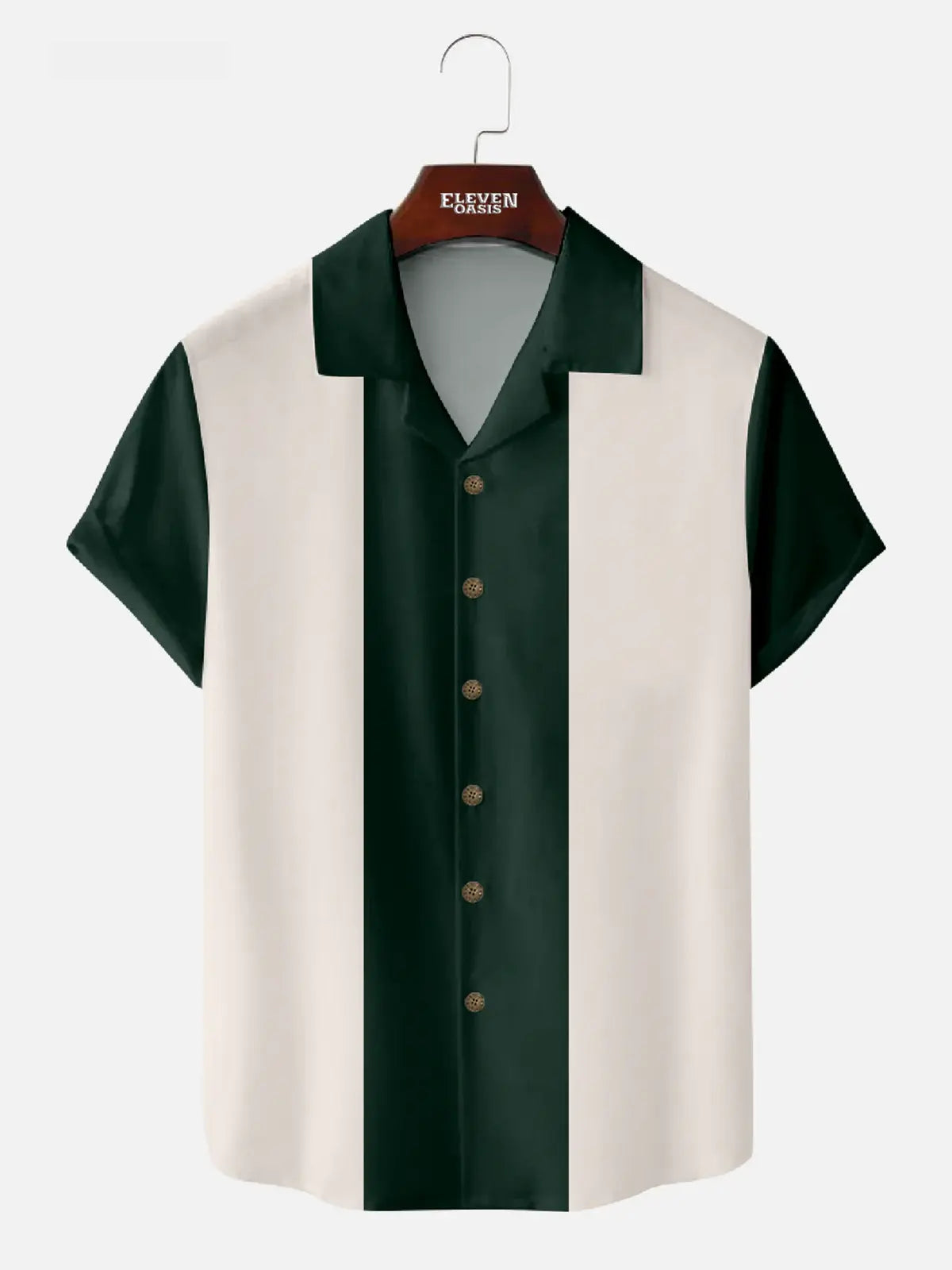 Men's Vintage Color Block Panel Stripe Camp Collar Short Sleeve Shirt ElevenOasis