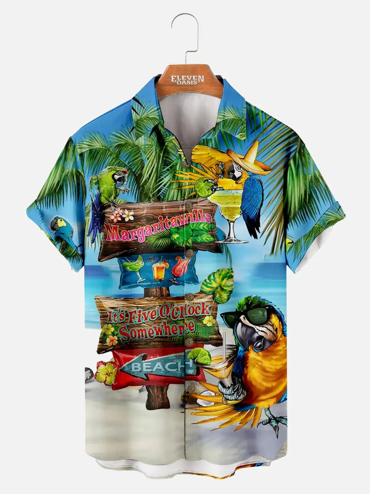 Seaside parrot leisure Men's Short Sleeve Shirt ElevenOasis