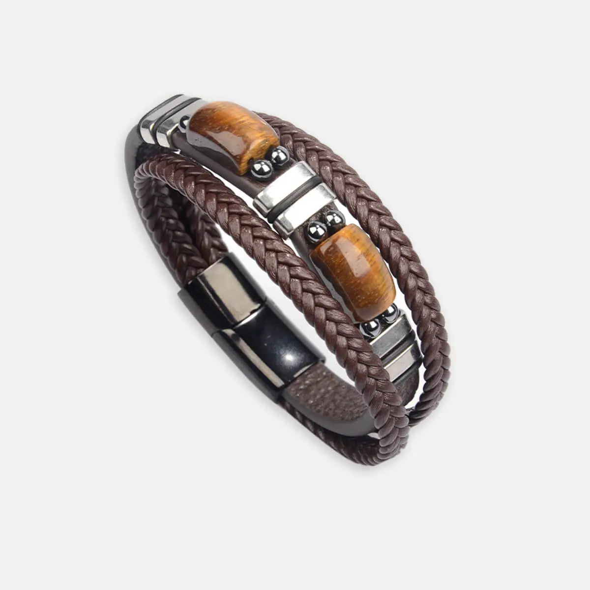 Men's Braided Leather Stone Bracelet ElevenOasis