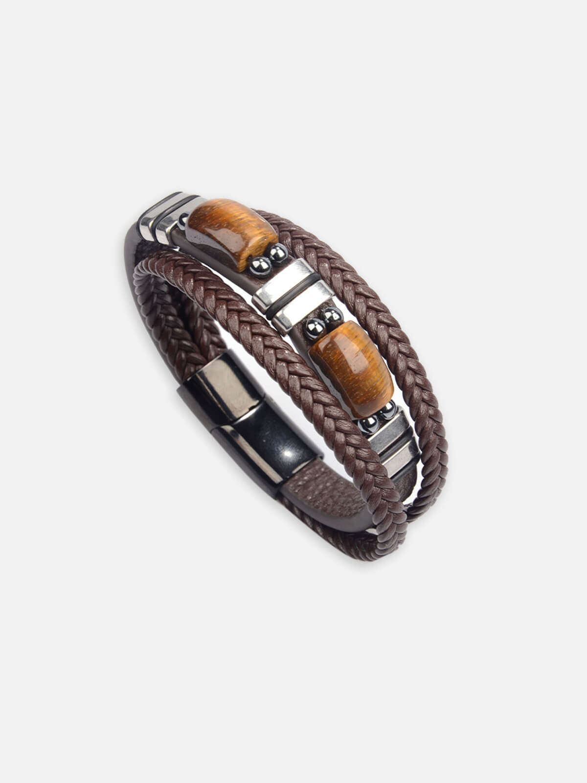 Men's Braided Leather Stone Bracelet Eleven Oasis