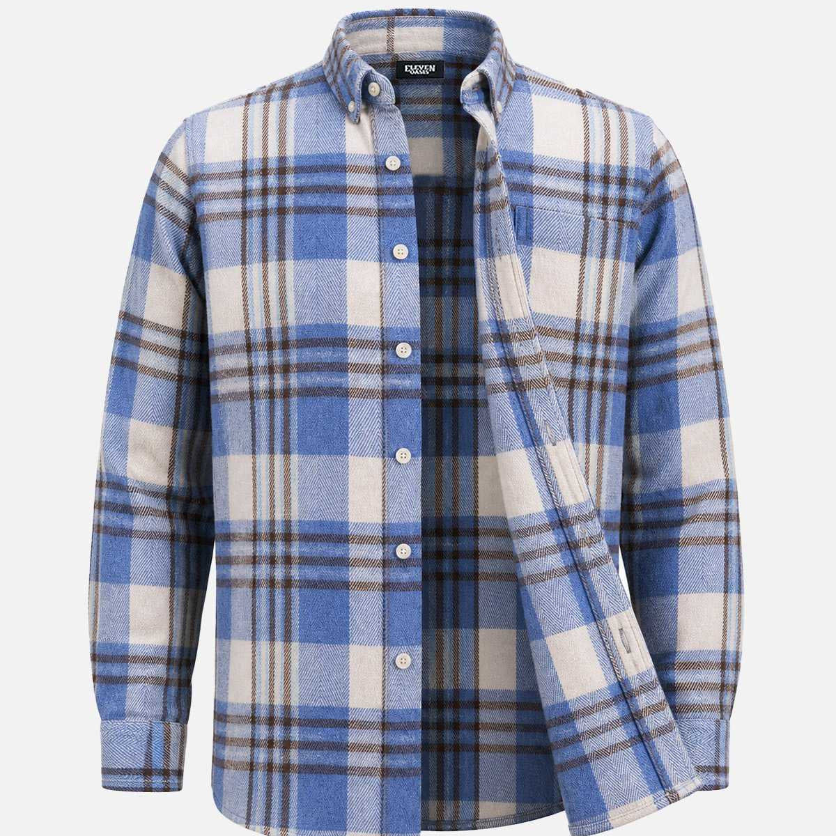 Men's Brushed Cotton Plaid Pocket Long Sleeve Shirt Eleven Oasis