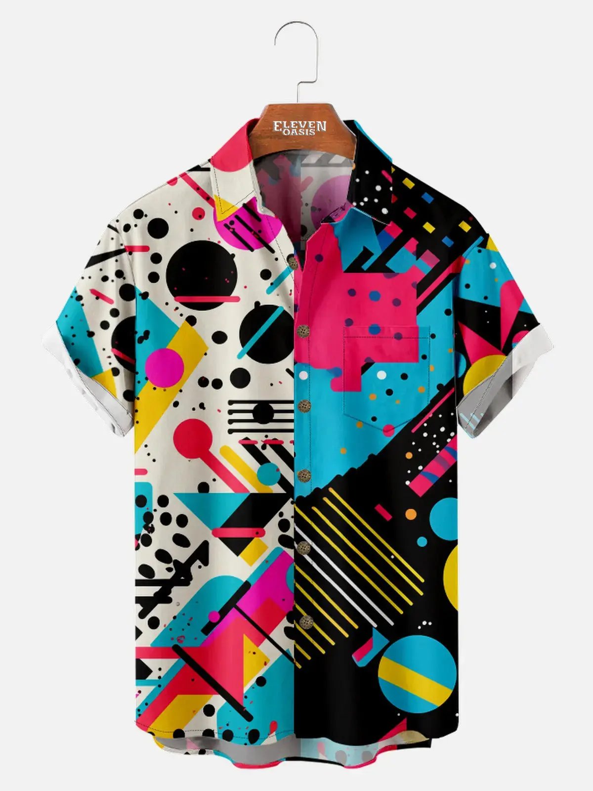Men's Trapper Keeper Inspired Colorful  Geometric Shapes Short Sleeve Shirt ElevenOasis
