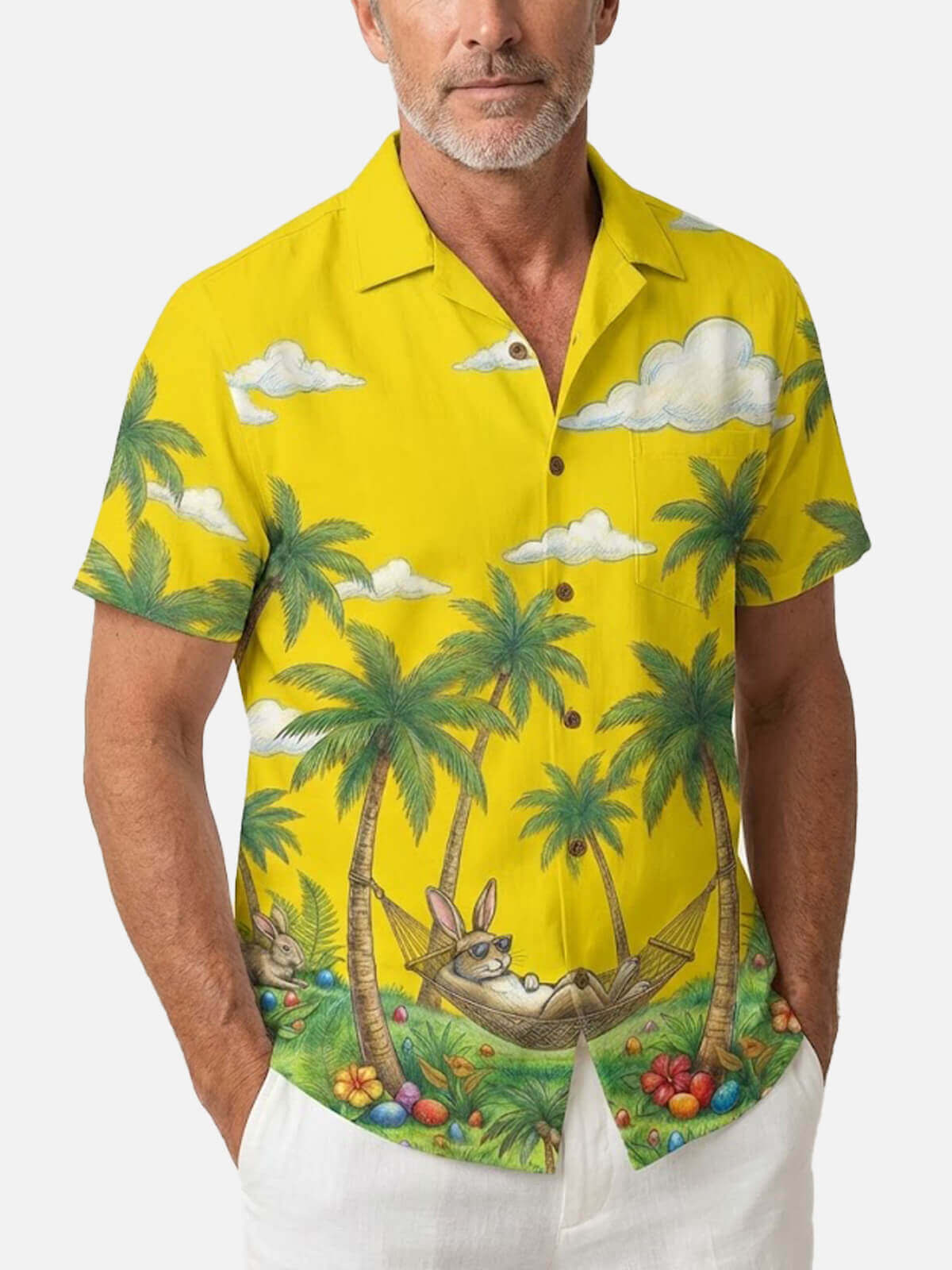 Men's Easter Tropical Island Bunny Short Sleeve Shirt Eleven Oasis