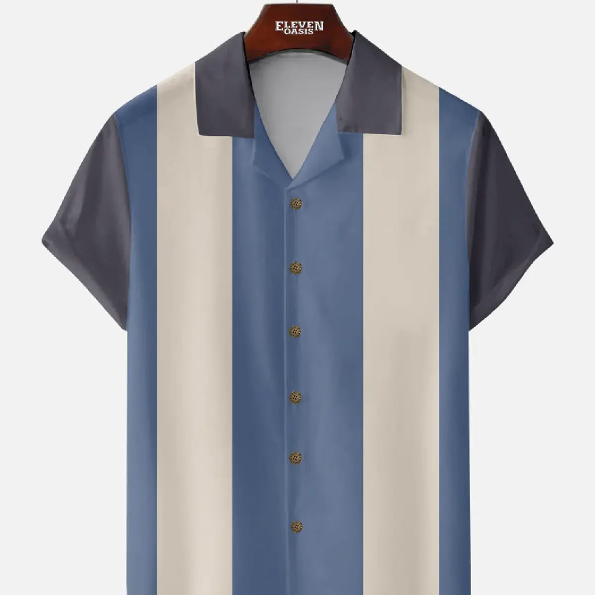 Men's Morandi Color block Panel Stripe Camp Collar Short Sleeve Shirt ElevenOasis