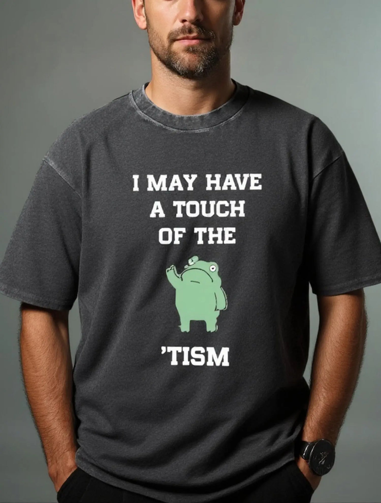 Touch of the Tism Frog Meme Acid Wash Cotton T-Shirt ElevenOasis