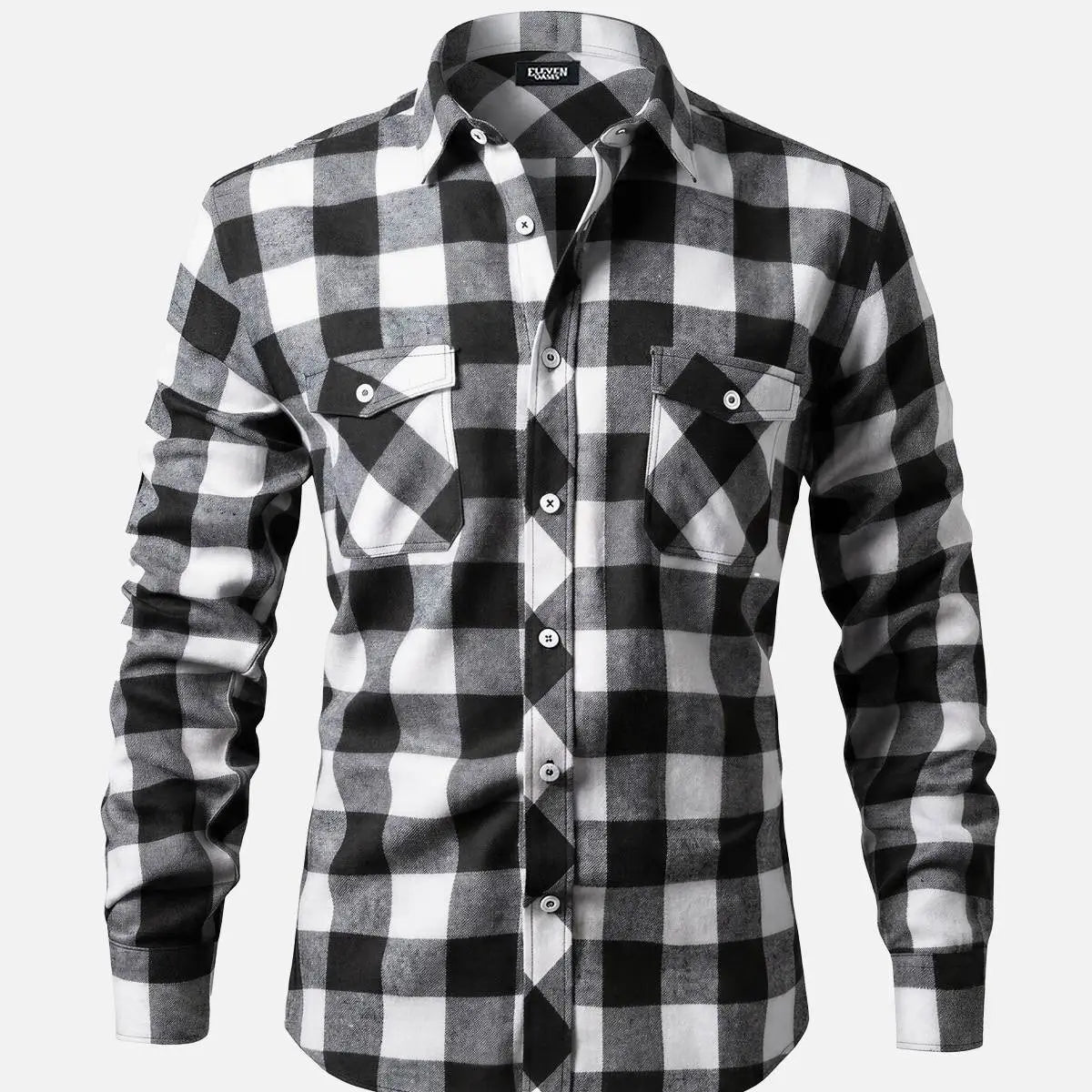 Men's Brushed Buffalo Check Double Pocket Long Sleeve Flannel Shirt Eleven Oasis