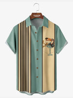 Men's Striped Everyday with Toucan in a Cocktail Glass Short Sleeve Casual Shirt Eleven Oasis