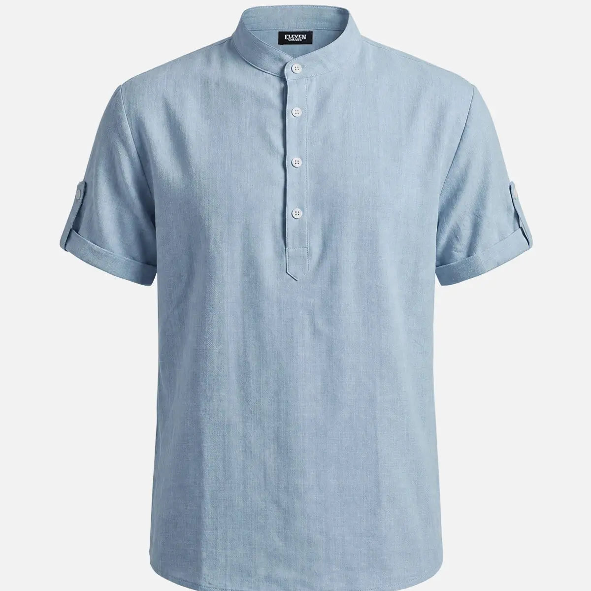 Men's Linen-Look Mandarin Collar Short Sleeve Shirt Eleven Oasis