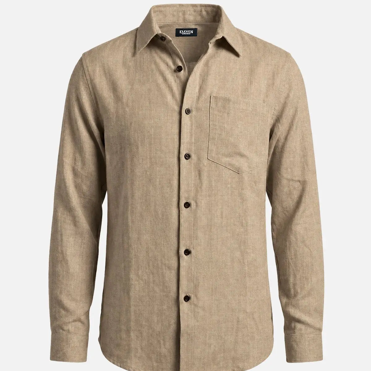 Men's Textured Linen-Look Pocket Long Sleeve Shirt Eleven Oasis