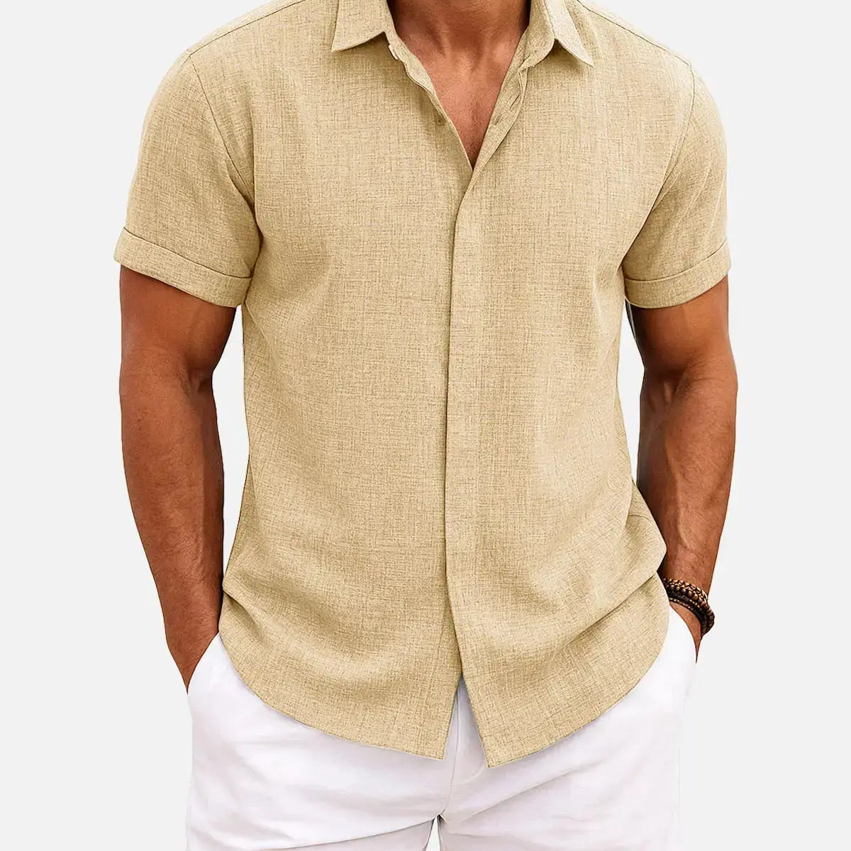 Men's Linen Cotton Blend Short Sleeve Shirt ElevenOasis