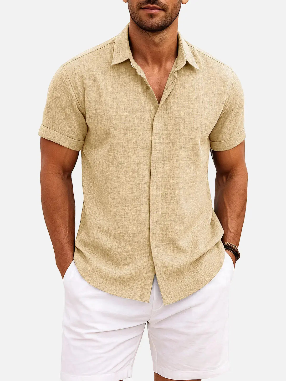 Men's Linen Cotton Blend Short Sleeve Shirt ElevenOasis