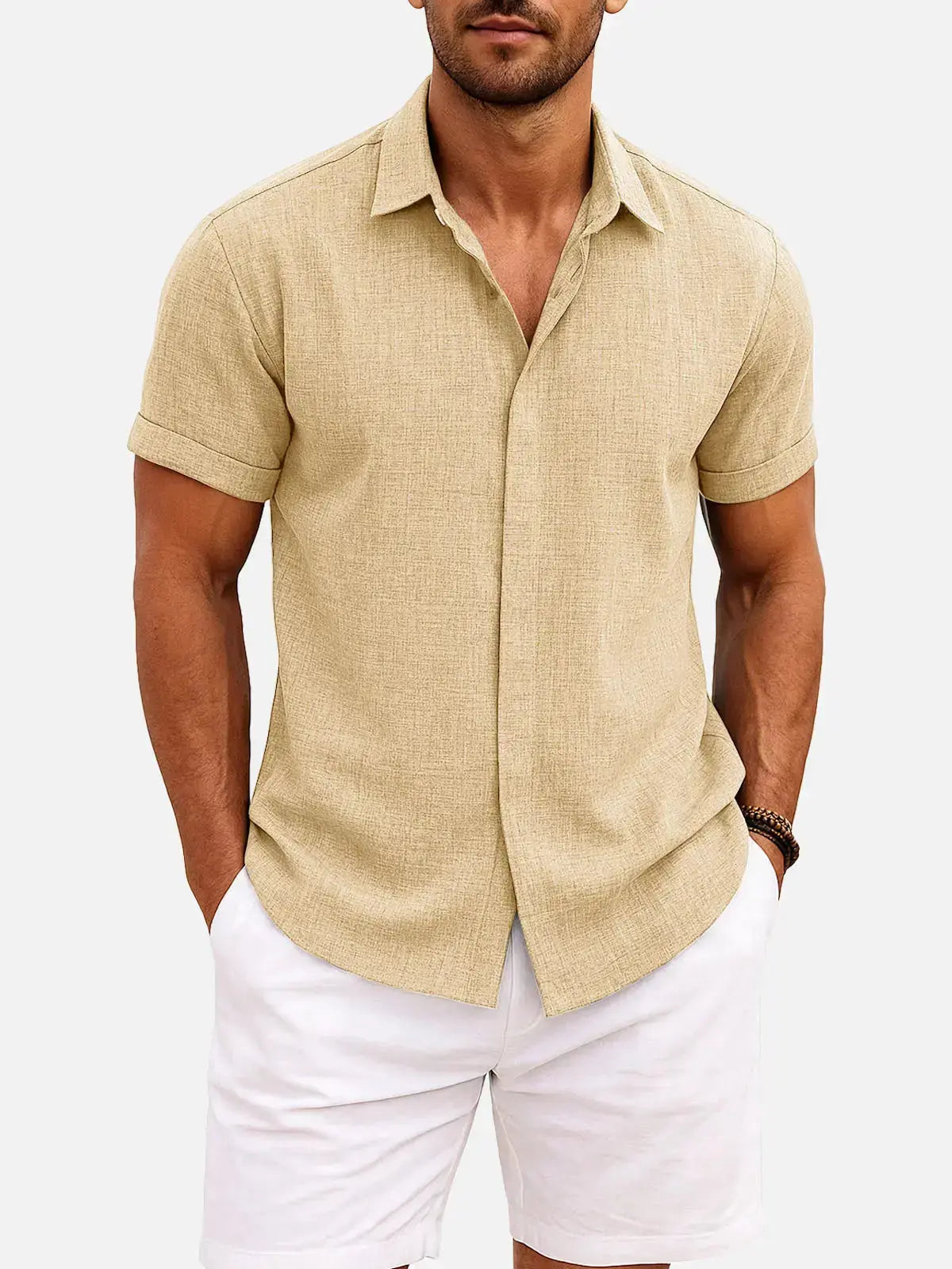 Men's Linen Cotton Blend Short Sleeve Shirt ElevenOasis
