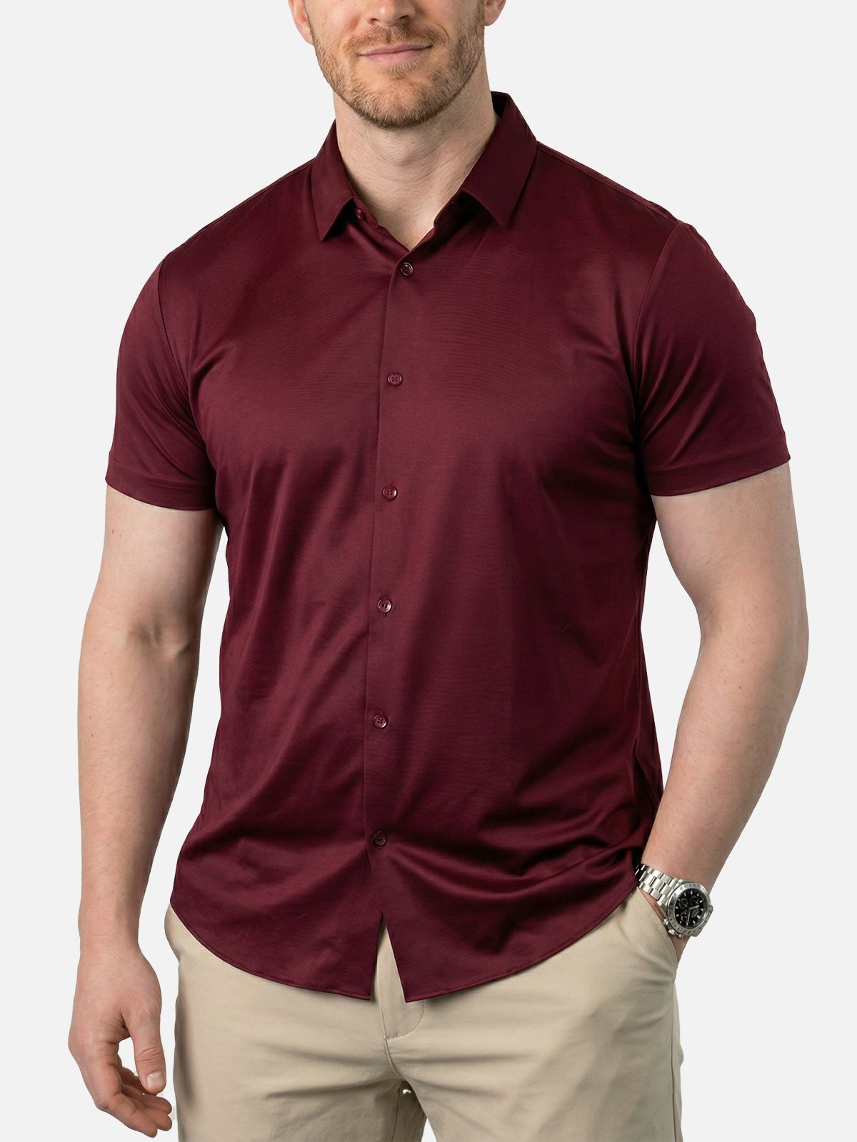 Men's Classic Solid Slim Fit Short Sleeve Shirt Eleven Oasis