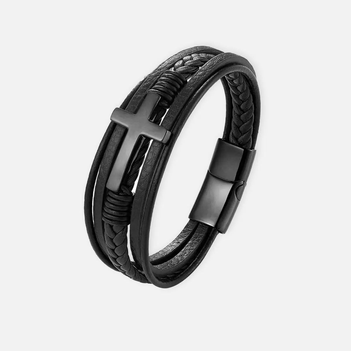 Men's Cross Braided Leather Bracelet Eleven Oasis