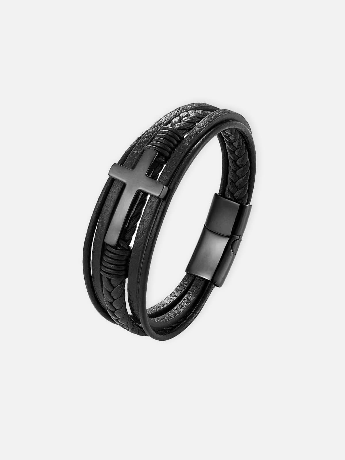 Men's Cross Braided Leather Bracelet Eleven Oasis