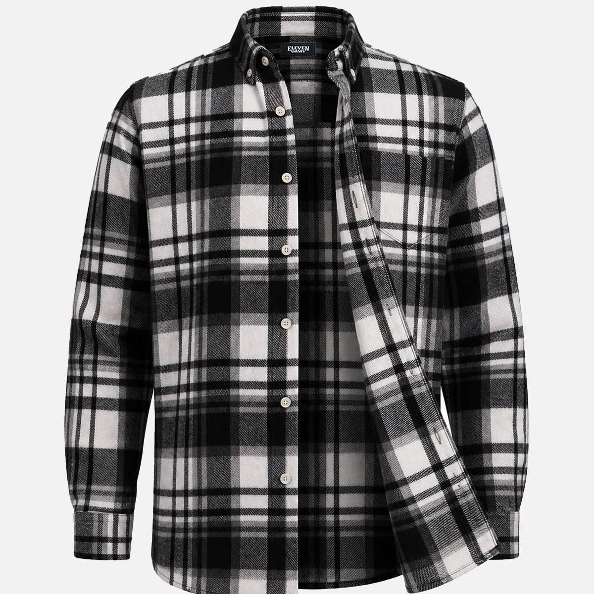 Men's Brushed Cotton Plaid Pocket Long Sleeve Shirt Eleven Oasis