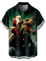 Men's Cool Santa Riding a T-Rex Short Sleeve Shirt Eleven Oasis