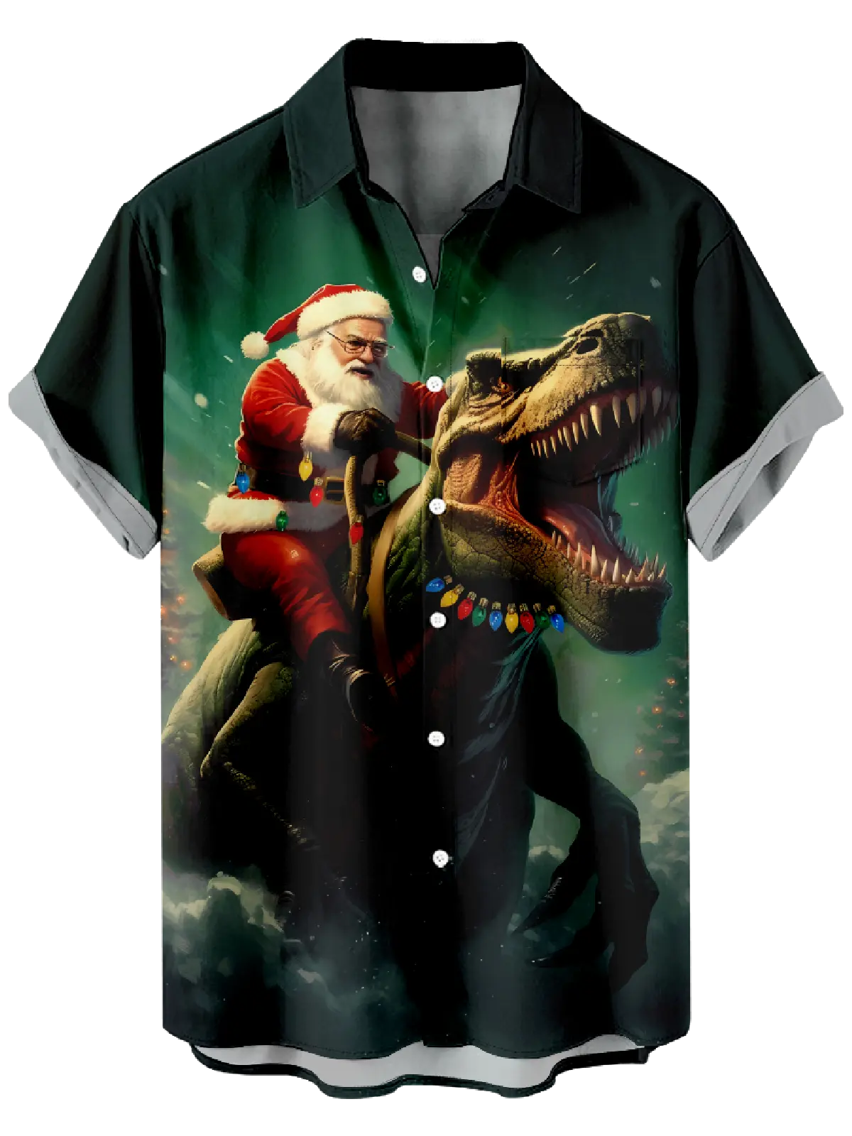 Men's Cool Santa Riding a T-Rex Short Sleeve Shirt Eleven Oasis