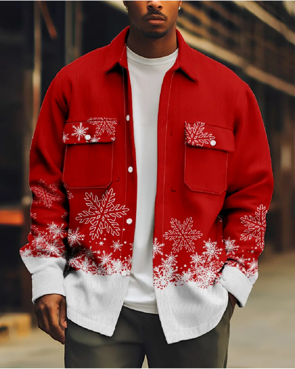 Men's Christmas Snowflakes Long Sleeve Shirt Eleven Oasis