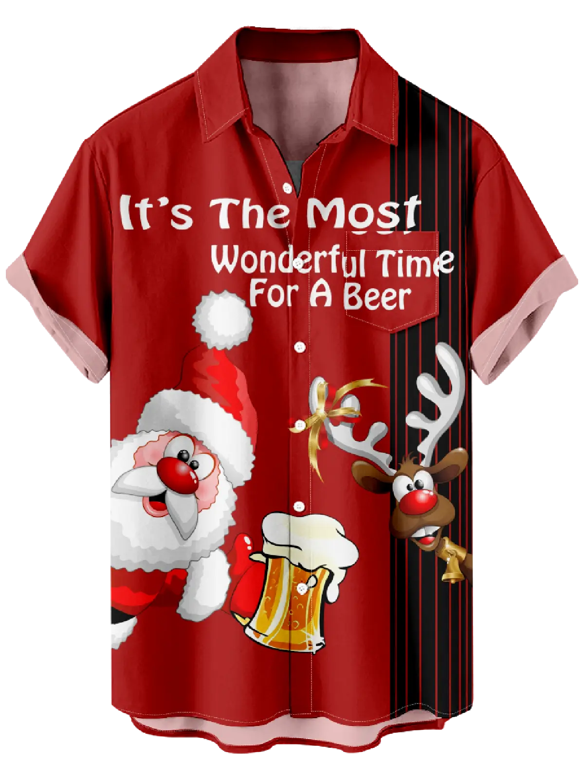 Men's Funny Santa It's The Most Wonderful Time for a Beer Short Sleeve Shirt Eleven Oasis