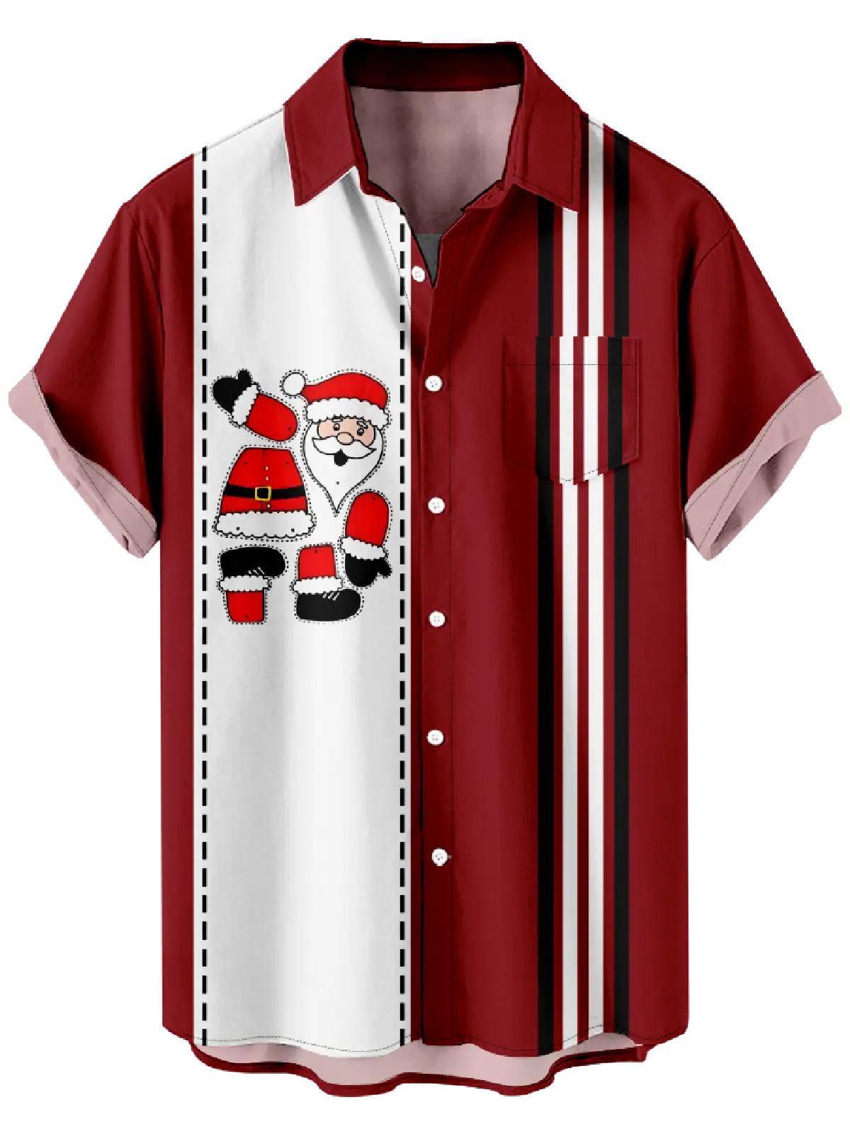 Men's Christmas Striped Santa Cut-Out Short Sleeve Shirt Eleven Oasis