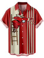 Men's Christmas Santa Hanging a Stocking Striped Short Sleeve Shirt Eleven Oasis