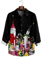 Men's Christmas Santa Brisks Black Long Sleeve Shirt Eleven Oasis