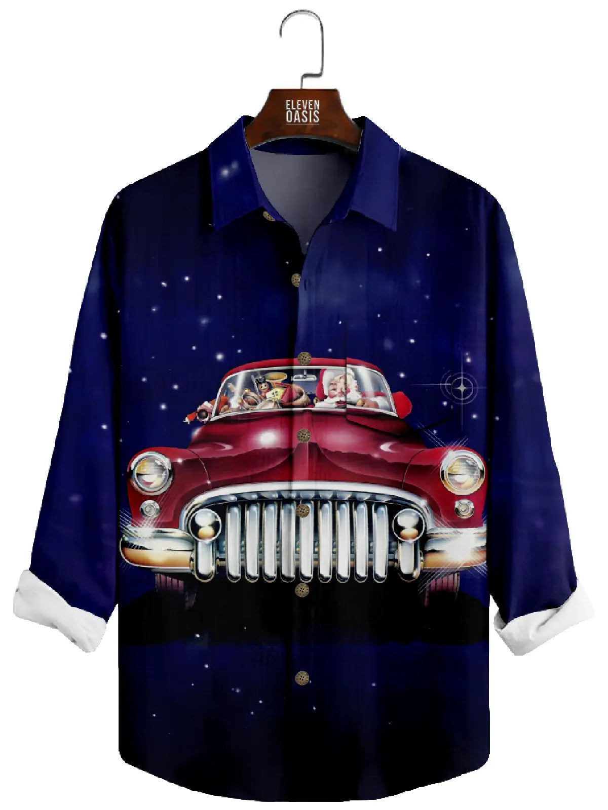 Men's Christmas Santa Vintage Car Long Sleeve Shirt Eleven Oasis
