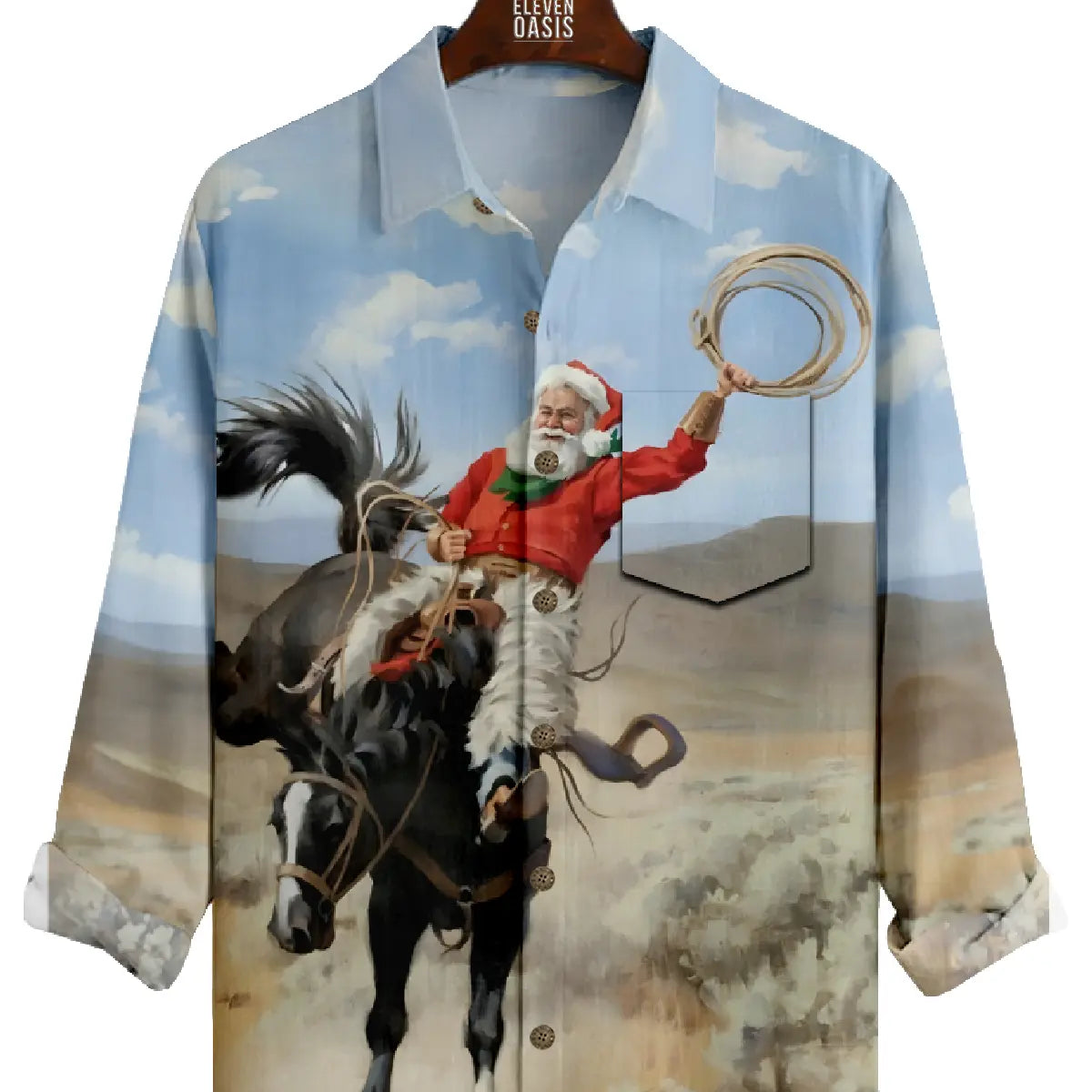 Men's Christmas Santa Cowboy Long Sleeve Shirt Eleven Oasis