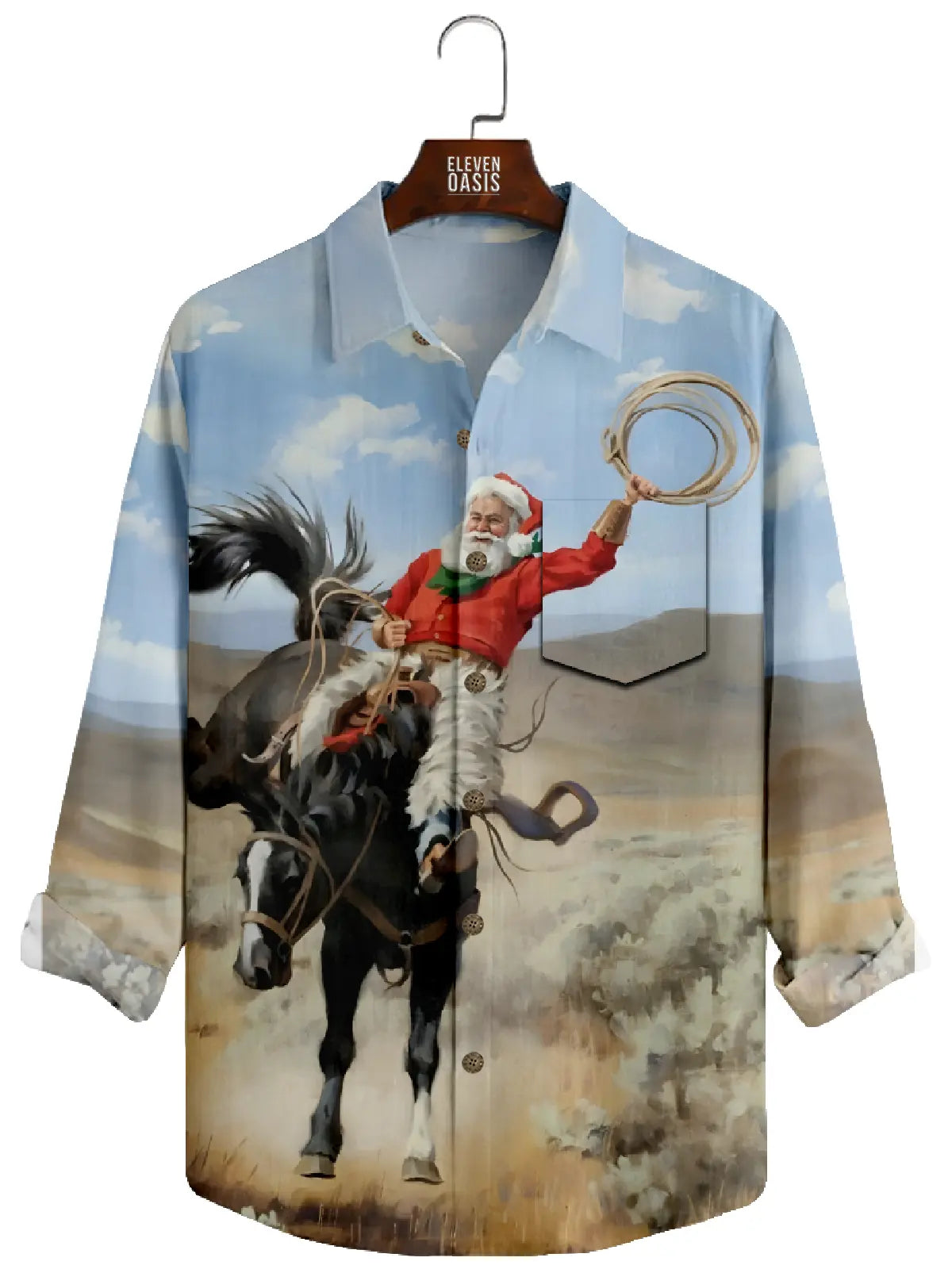 Men's Christmas Santa Cowboy Long Sleeve Shirt Eleven Oasis