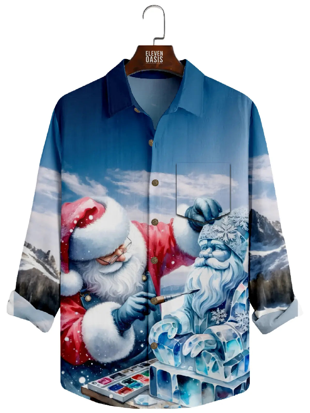 Men's Santa Ice Sculpture Long Sleeve Shirt Eleven Oasis
