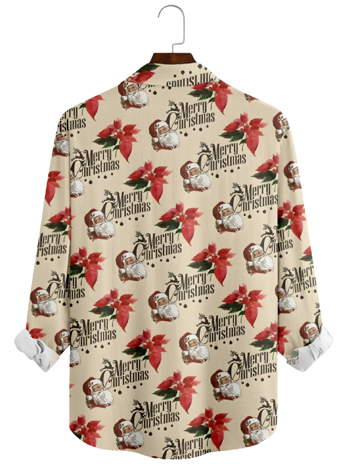 Men's Christmas Santa Poinsettia Long Sleeve Shirt Eleven Oasis