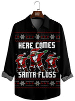 Men's Christmas Santa Floss Black Long Sleeve Shirt Eleven Oasis