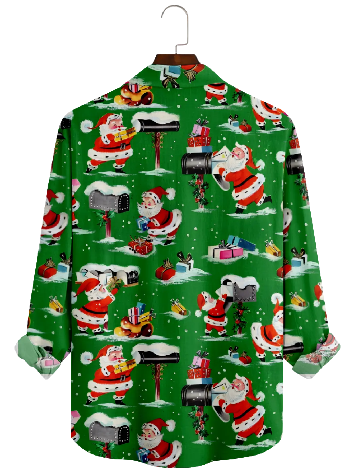 Men's Santa Sending Presents to Mailbox Long Sleeve Shirt Eleven Oasis