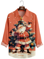 Men's Christmas Cartoon Santa Claus Red Long Sleeve Shirt Eleven Oasis