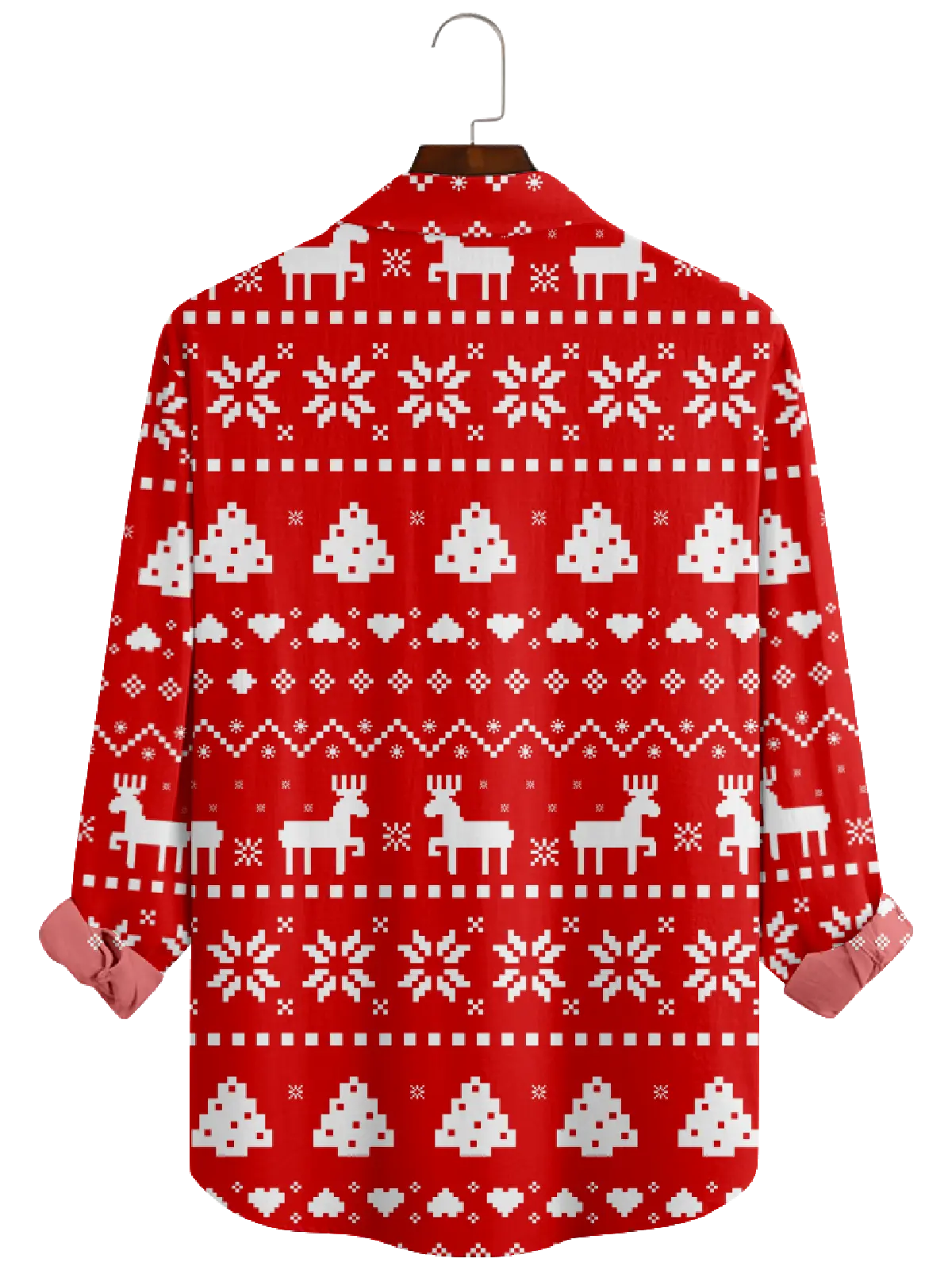 Men's Christmas Pixel Style Red Long Sleeve Shirt Eleven Oasis