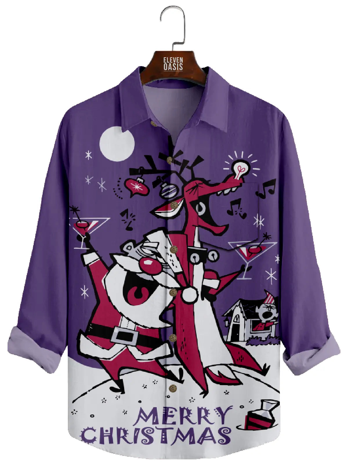 Men's Drunk Santa And Reindeer Long Sleeve Shirt Eleven Oasis