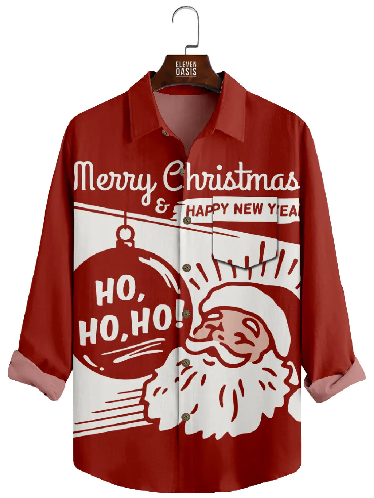 Men's Santa HoHoHo Red Long Sleeve Shirt Eleven Oasis