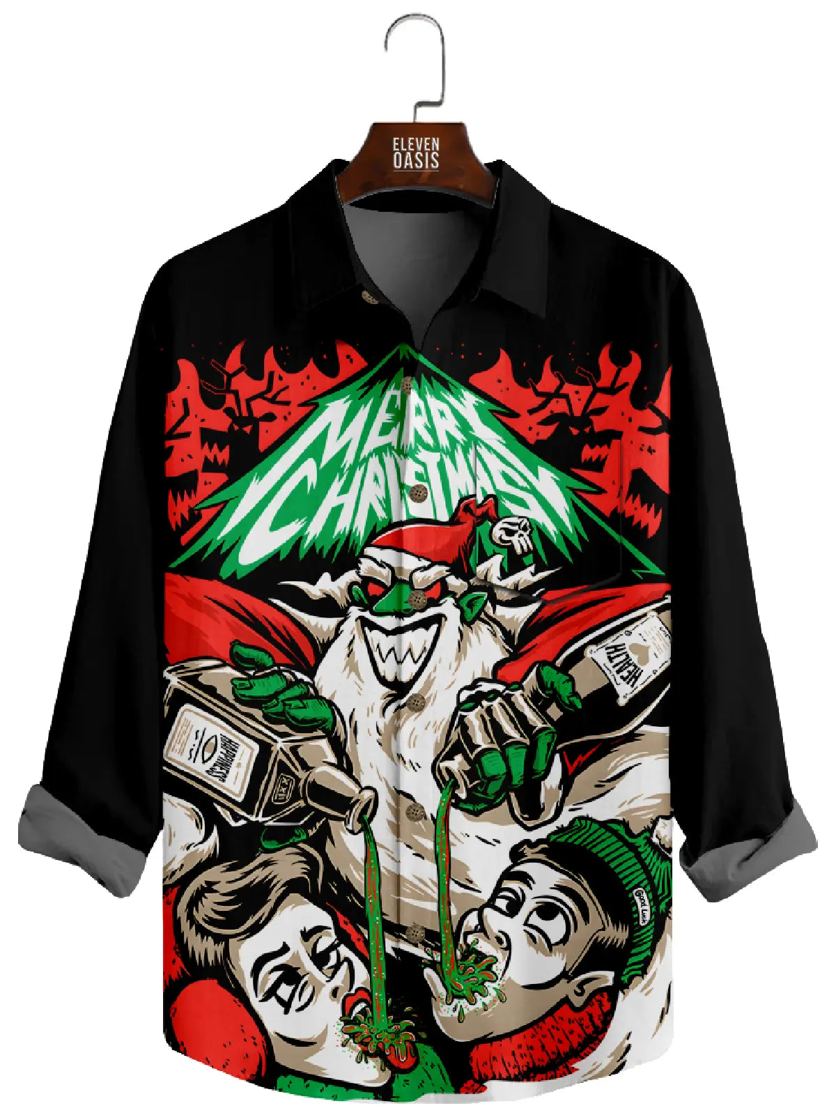 Men's Christmas Evil Drinking Long Sleeve Shirt Eleven Oasis