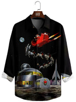Men's Christmas Futuristic Santa in Space Long Sleeve Shirt Eleven Oasis