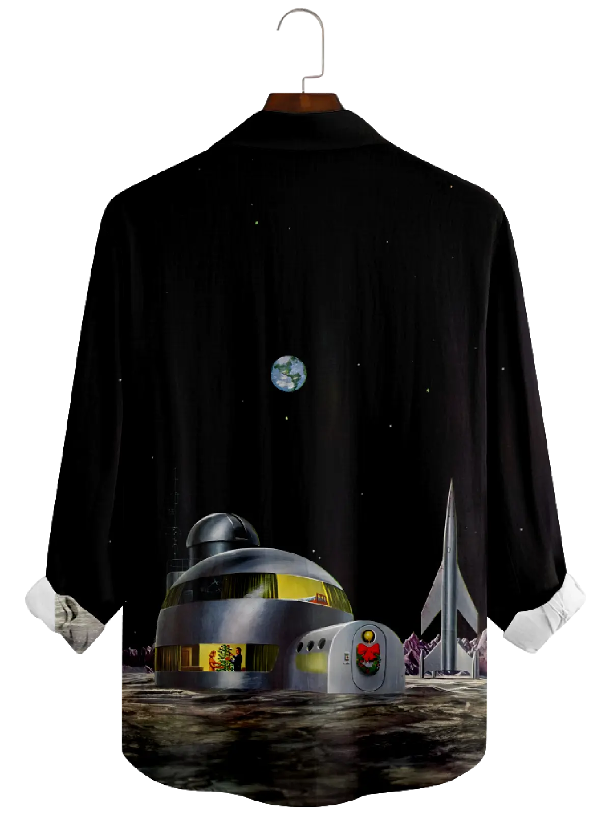 Men's Christmas Futuristic Santa in Space Long Sleeve Shirt Eleven Oasis
